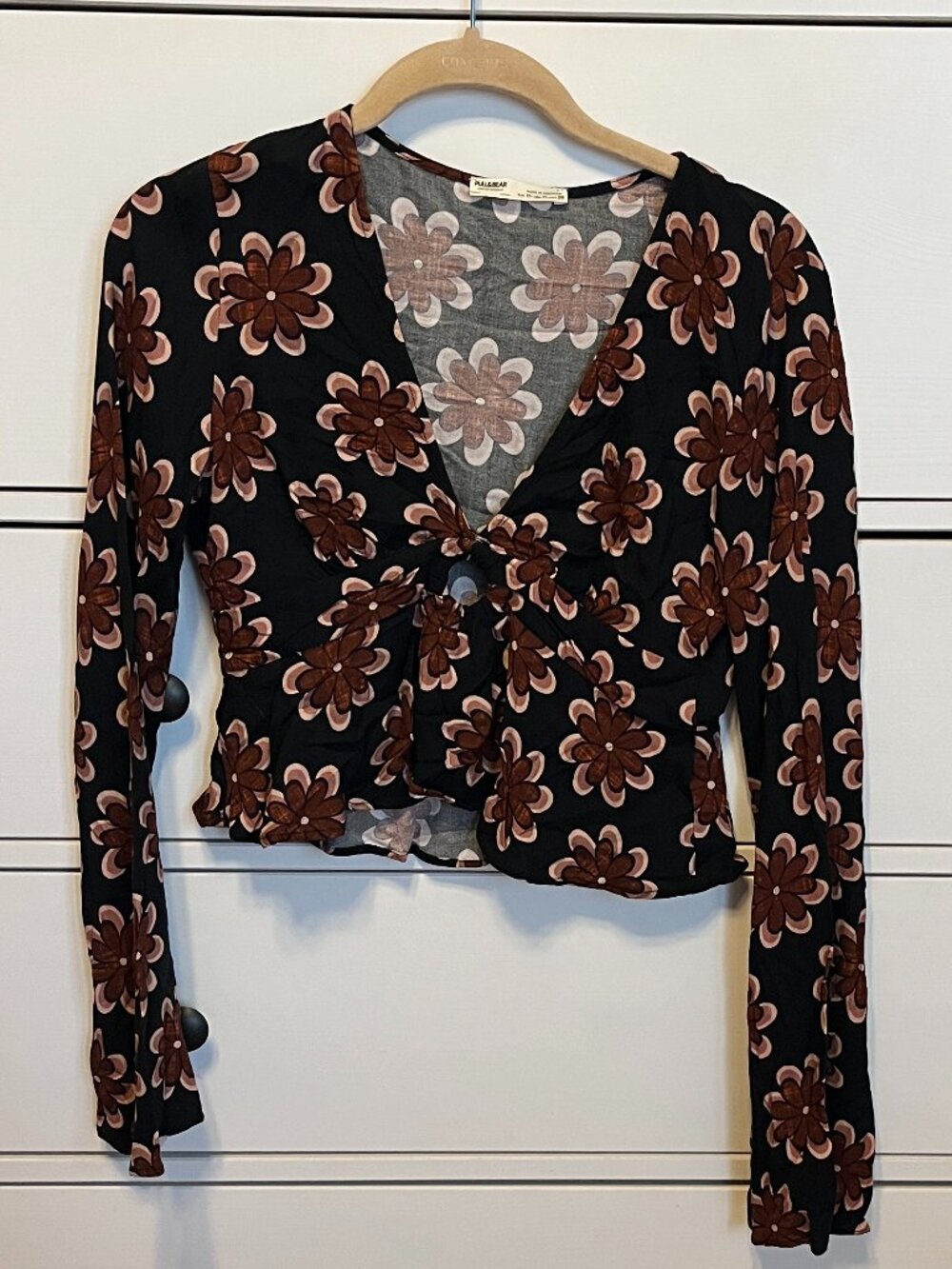 Pull&Bear Black Floral Long Sleeve Top